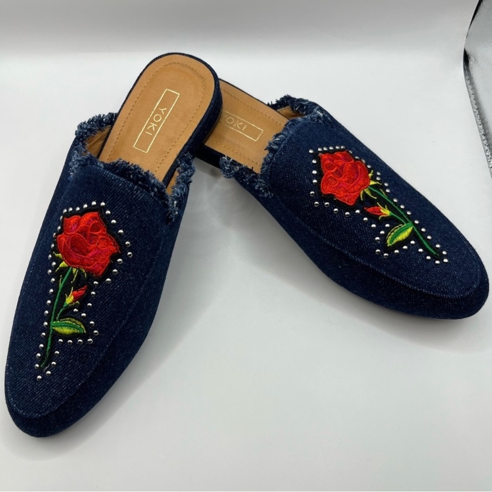Dark Denim Studded Low Heal Mules